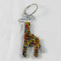 African Hut Beaded Keyring Multi-Coloured Giraffe 13g