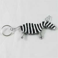 African Hut Beaded Keyring Black and White Zebra 25g