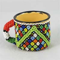 African Hut Beaded Tin Mug Small Zulu Prints (Beadwork Varies) 96g