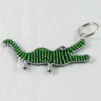 African Hut Beaded Keyring Green Crocodile 25g