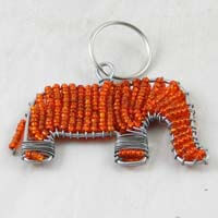 African Hut Beaded Keyring Elephant Orange Colour 28g