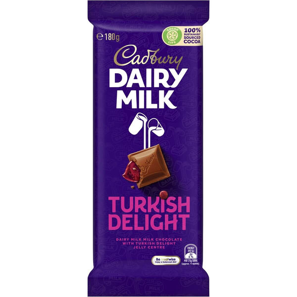 Cadbury Dairy Milk Turkish Delight (Australia) (HEAT SENSITIVE ITEM - PLEASE ADD A THERMAL BOX TO YOUR ORDER TO PROTECT YOUR ITEMS 180g