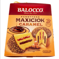 Balloco Panettone Maxiciok Caramel Filled with Salted Caramel Cream and Santo Domingo Cocoa Cream Covered with Dark Chocolate and Caramel 800g