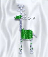 African Hut Beaded Reindeer Green Tree Ornament 20g