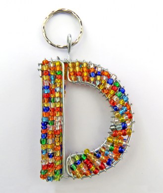 African Hut African Beaded Keyring Alphabet Letter D 23g