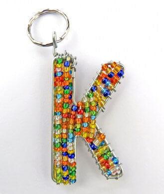 African Hut African Beaded Keyring Alphabet Letter K 23g