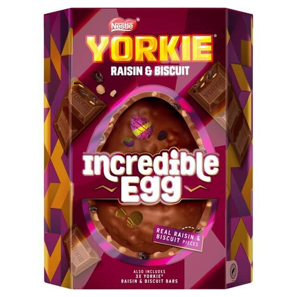 Nestle Yorkie Raisin and Biscuit Incredible Giant Egg Includes 1 Hollow Egg and 2 Bars 388g